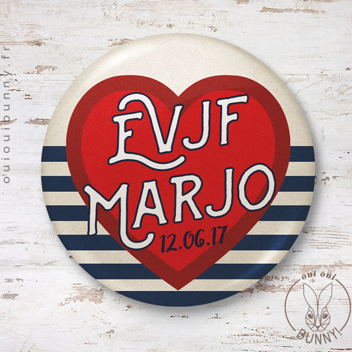 Badge EVJF Marin personnalisé avec cœur rouge