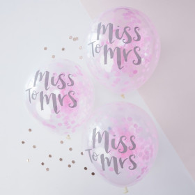 Ballons Miss to Mrs avec confetti - lot de 5