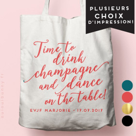Tote-Bag "Time to Drink Champagne" personnalisé naturel écru