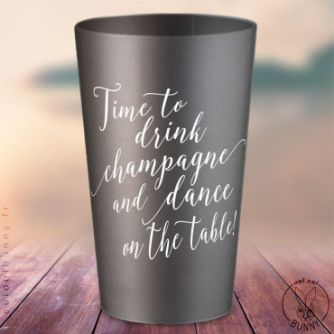 Gobelets personnalisés "Time to Drink Champagne" Argentés, coloris d'impression Blanc