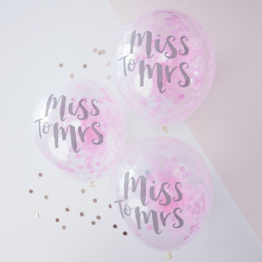 Ballons Miss to Mrs avec confettis roses à l'intérieur, spécial EVJF